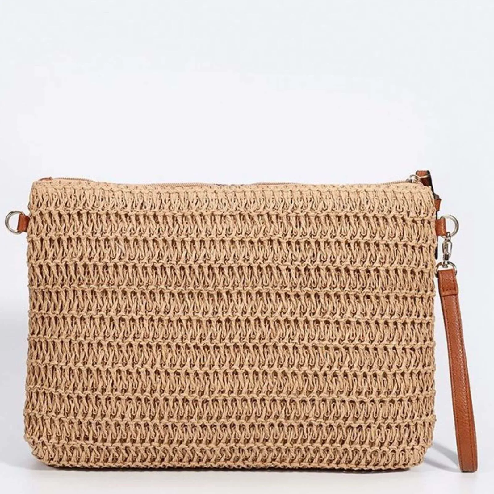 Floral Sequin & Embroidery Straw Clutch Bag - Orange
