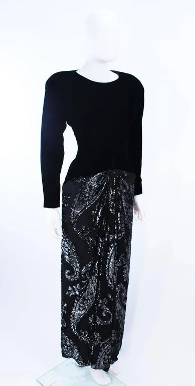 FRANK TIGNINO Velvet, Silk Black and Silver Gown Size 6