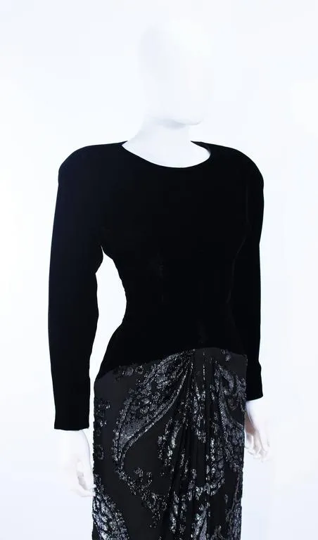 FRANK TIGNINO Velvet, Silk Black and Silver Gown Size 6
