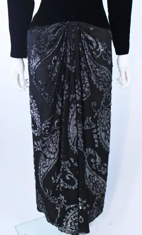 FRANK TIGNINO Velvet, Silk Black and Silver Gown Size 6