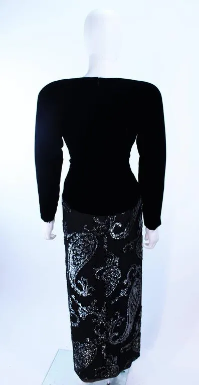 FRANK TIGNINO Velvet, Silk Black and Silver Gown Size 6