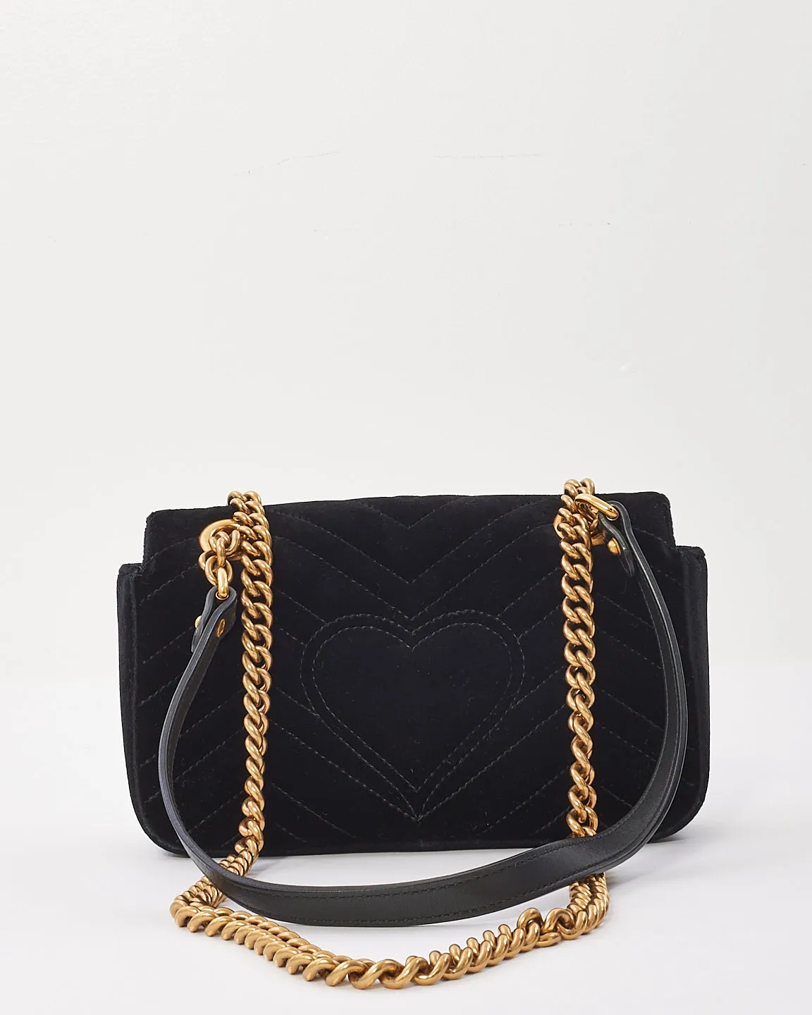 Gucci Black Matelasse Velvet Mini GG Marmont Shoulder Bag