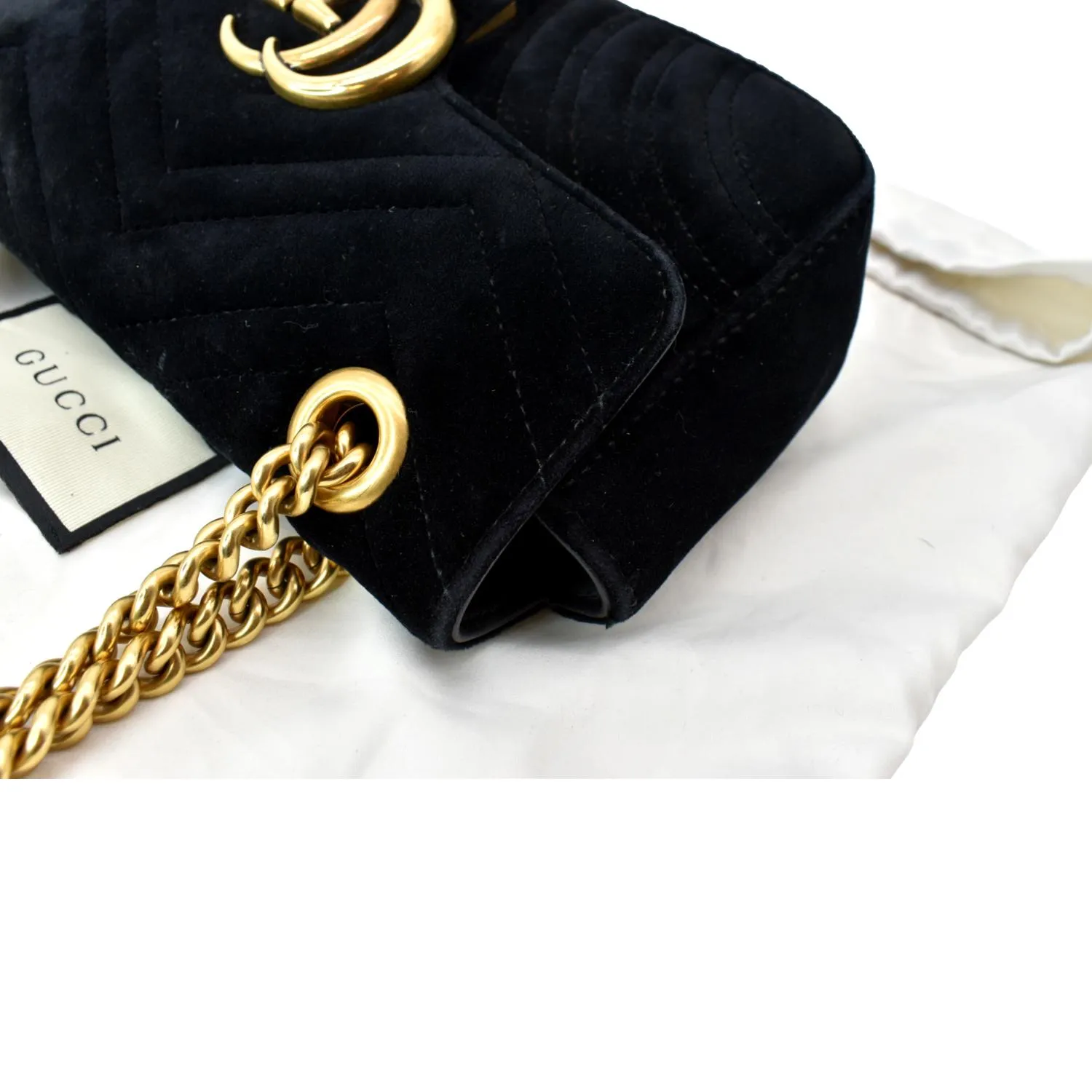 GUCCI GG Marmont Mini Velvet Shoulder Bag Black 446744