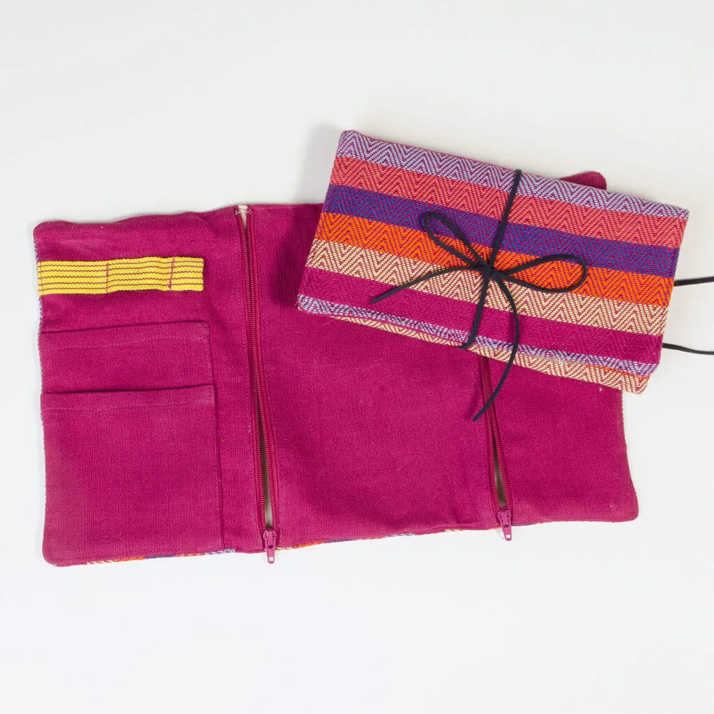 Hand Woven Jewelry Roll | Magenta Diamond Stripes