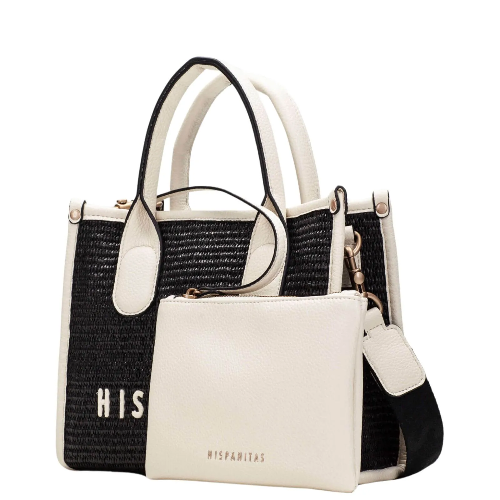 Hispanitas Black White Rafia Small Tote Bag