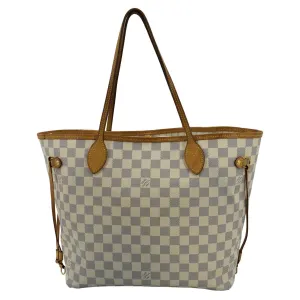 LOUIS VUITTON Neverfull MM Damier Azur Shoulder Bag White