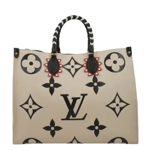 LOUIS VUITTON Onthego GM Crafty Monogram Giant Empreinte Tote Bag Creme