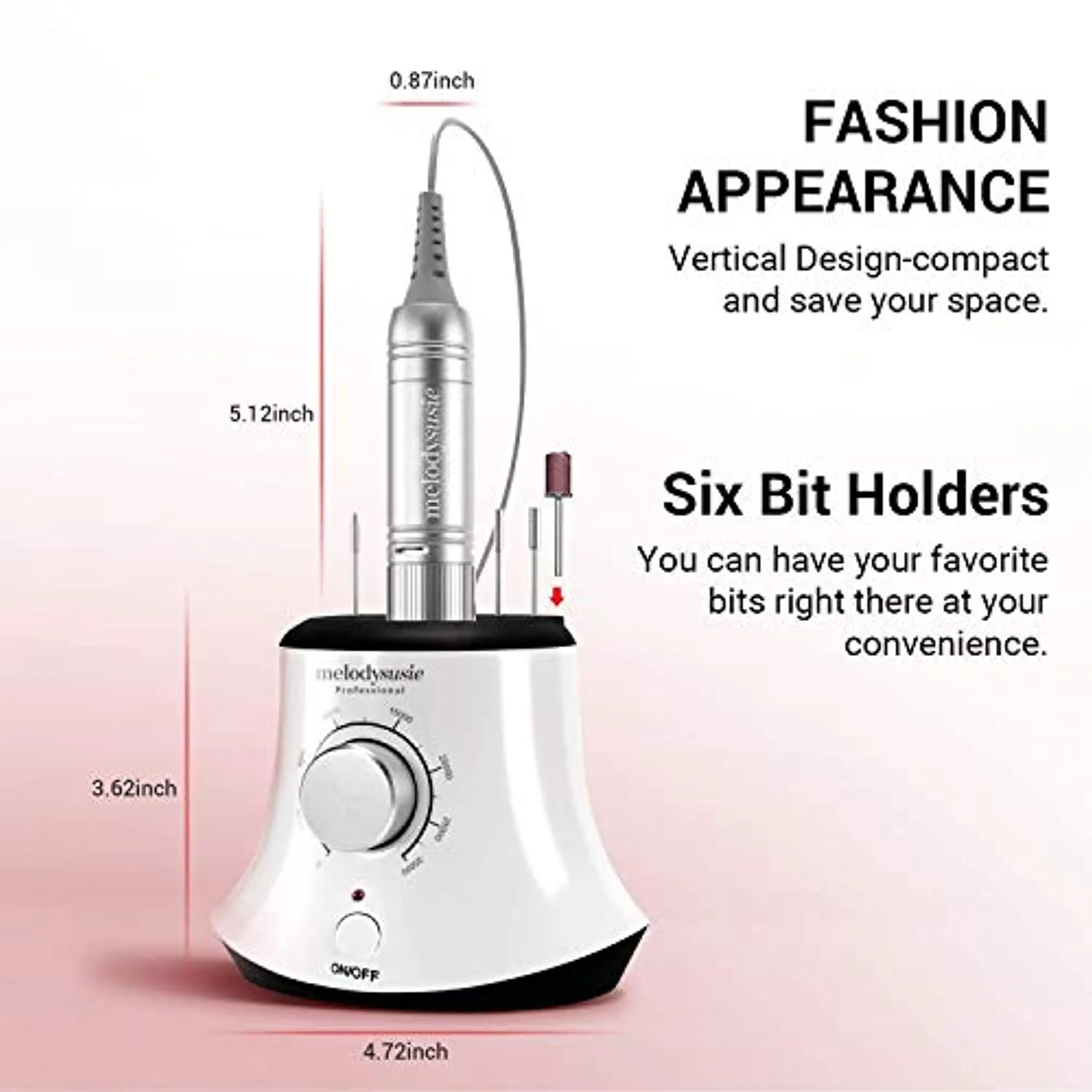 MelodySusie 30000 rpm Professional Nail Drill-Scarlet, High Speed, Low Heat, Low Noise, Low Vibration, Portable Electric Efile Drill for Shaping, Buffing, Removing Acrylic Nails, Gel Nails