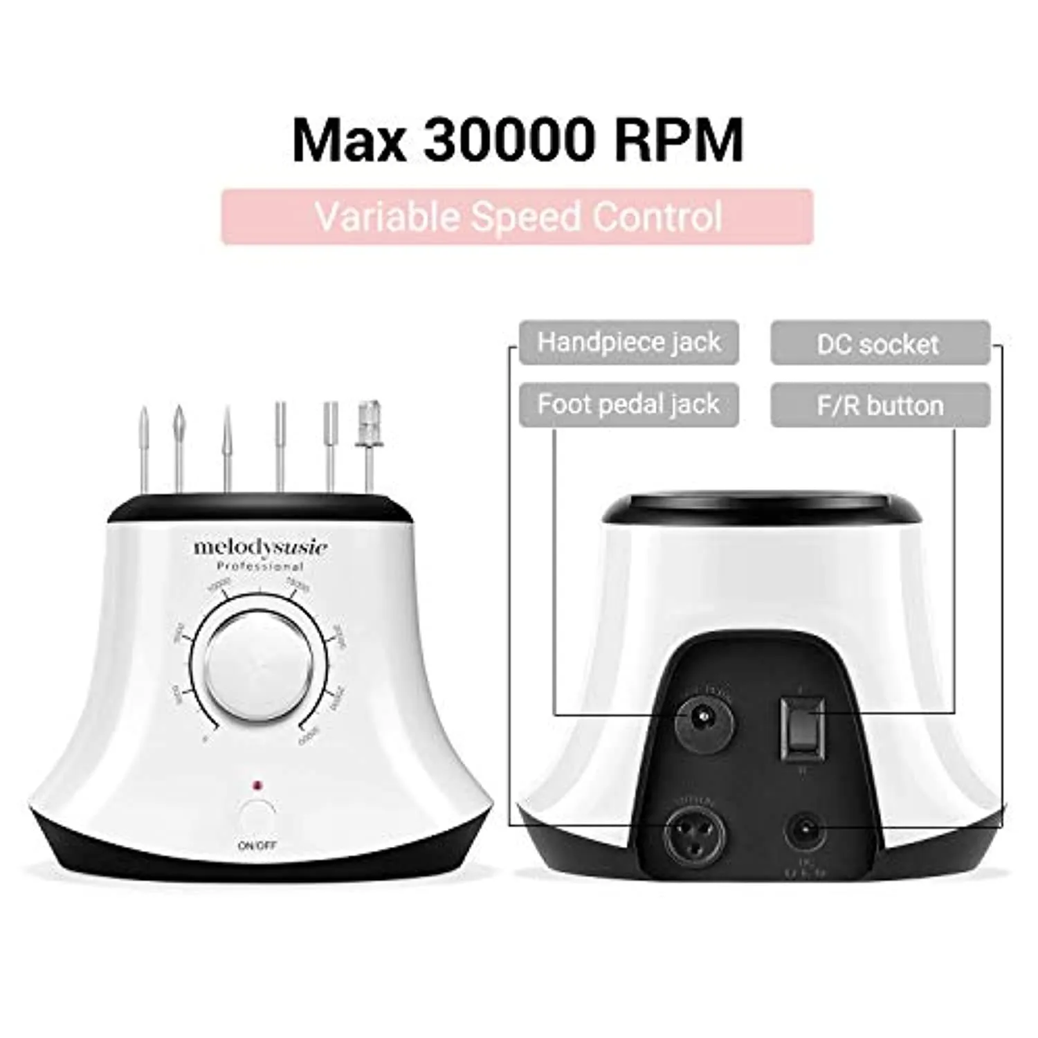 MelodySusie 30000 rpm Professional Nail Drill-Scarlet, High Speed, Low Heat, Low Noise, Low Vibration, Portable Electric Efile Drill for Shaping, Buffing, Removing Acrylic Nails, Gel Nails