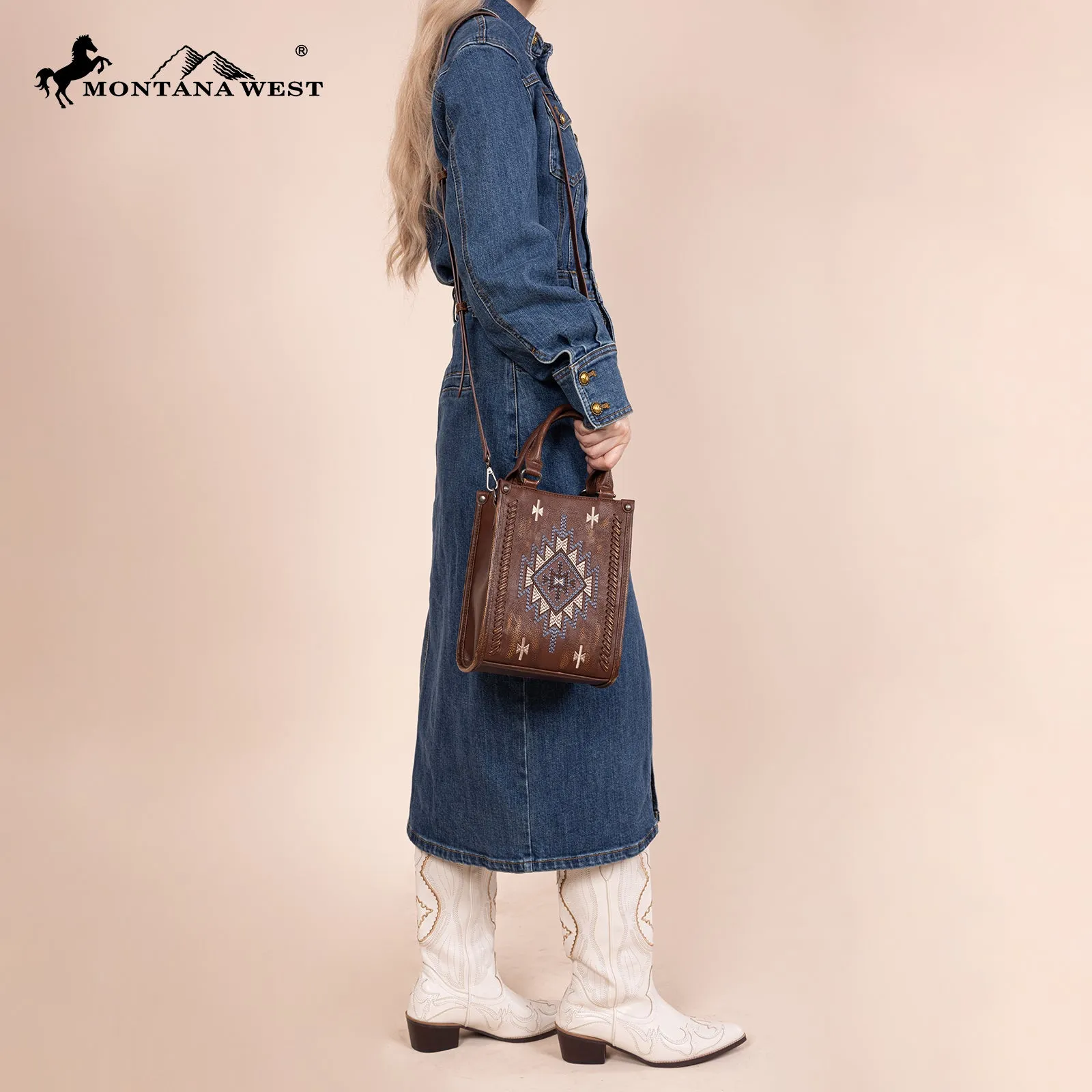 MW1317-1831  Montana West Embroidered Aztec Small Tote/Crossbody