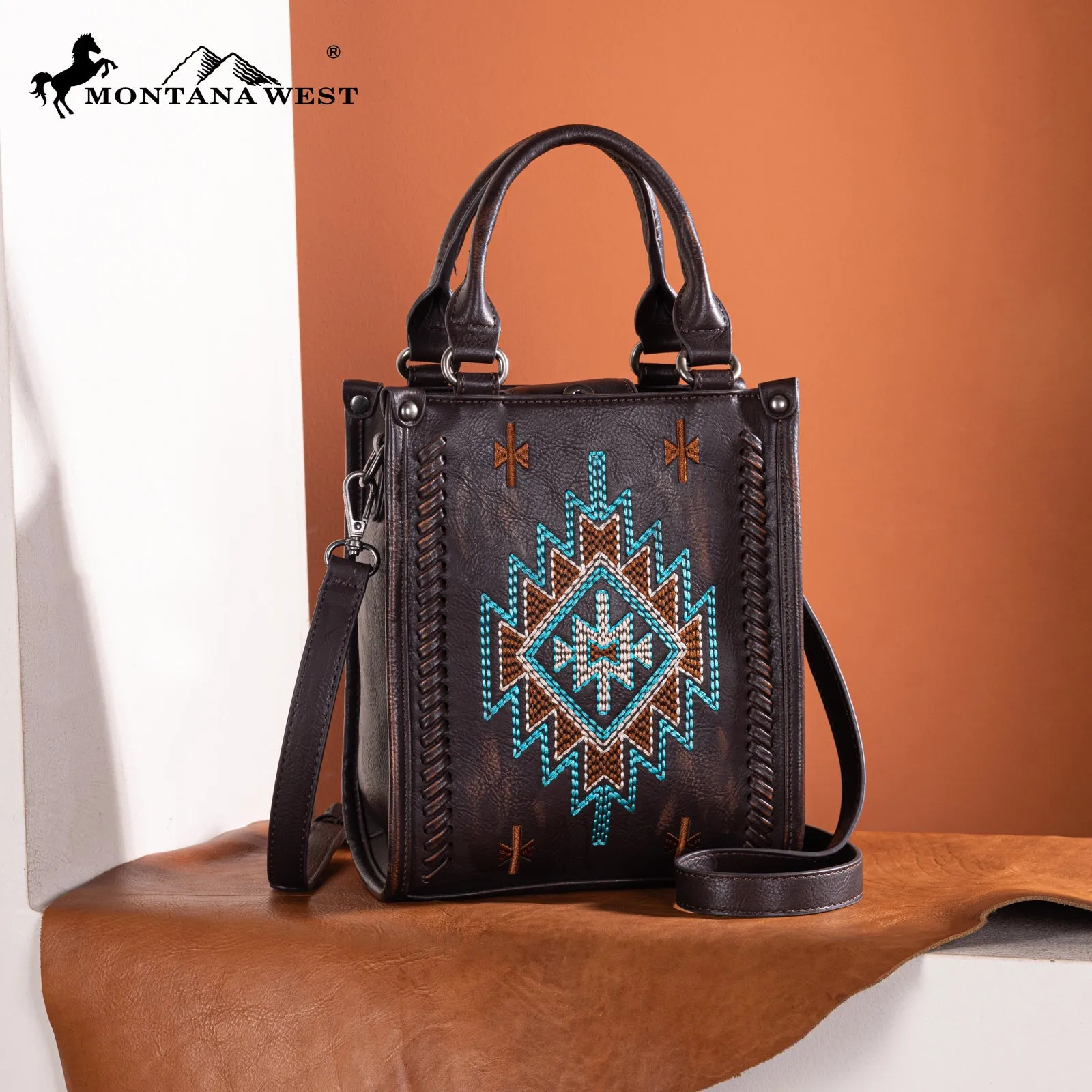 MW1317-1831  Montana West Embroidered Aztec Small Tote/Crossbody
