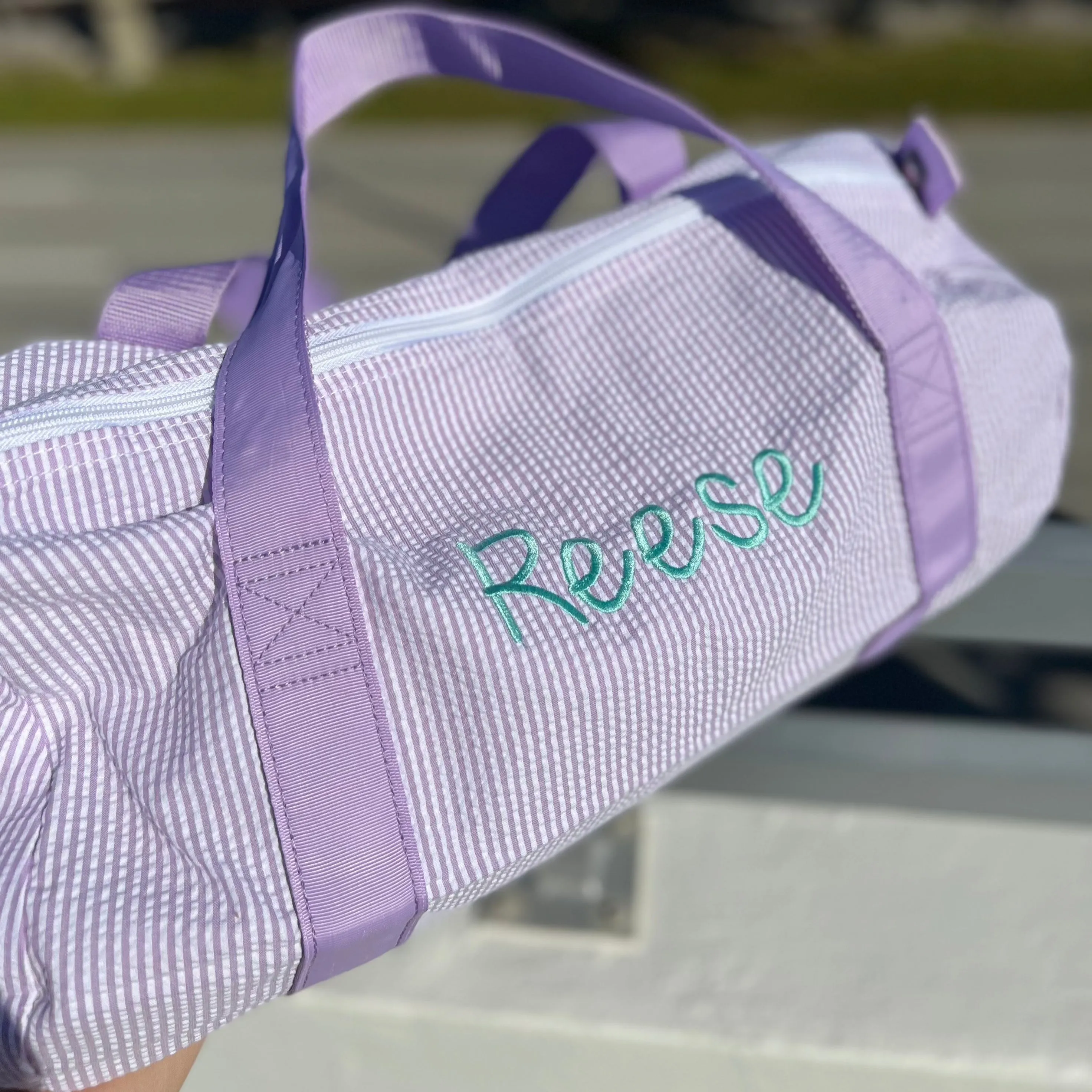 Personalized Seersucker Lilac Duffel Bag