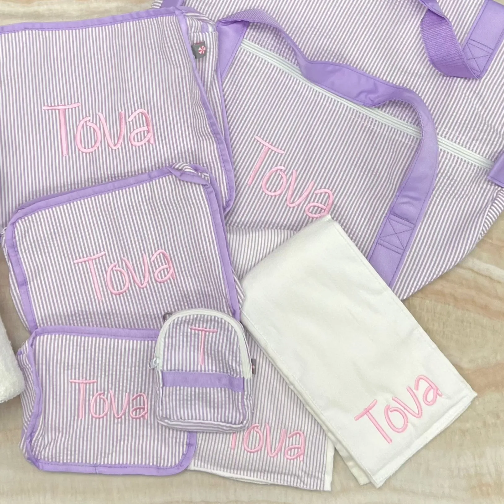 Personalized Seersucker Lilac Duffel Bag