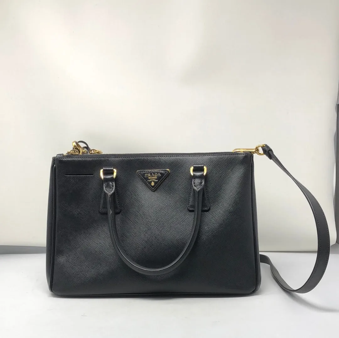 Prada Black Saffiano Small Galleria Double Zip Tote