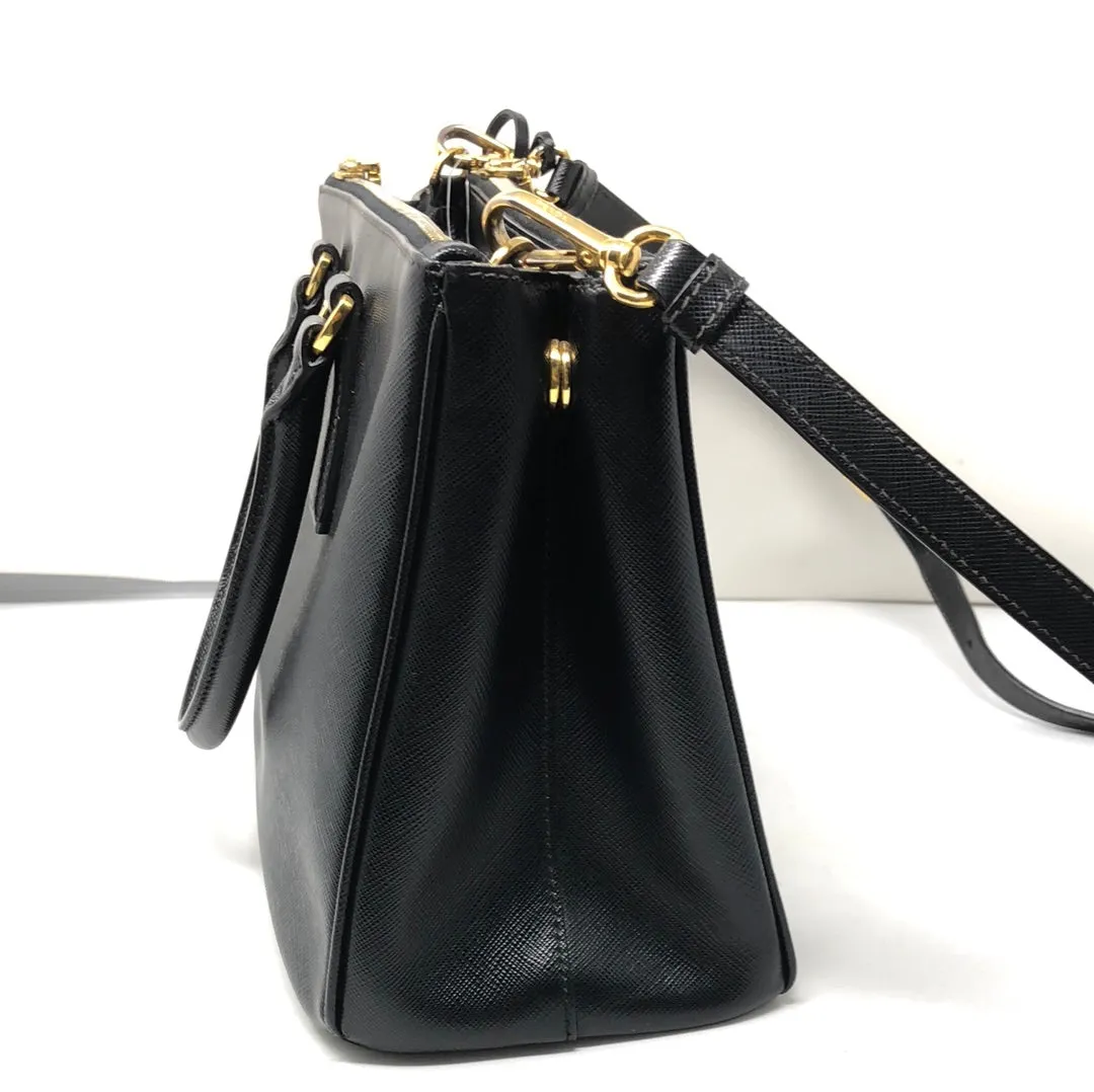 Prada Black Saffiano Small Galleria Double Zip Tote