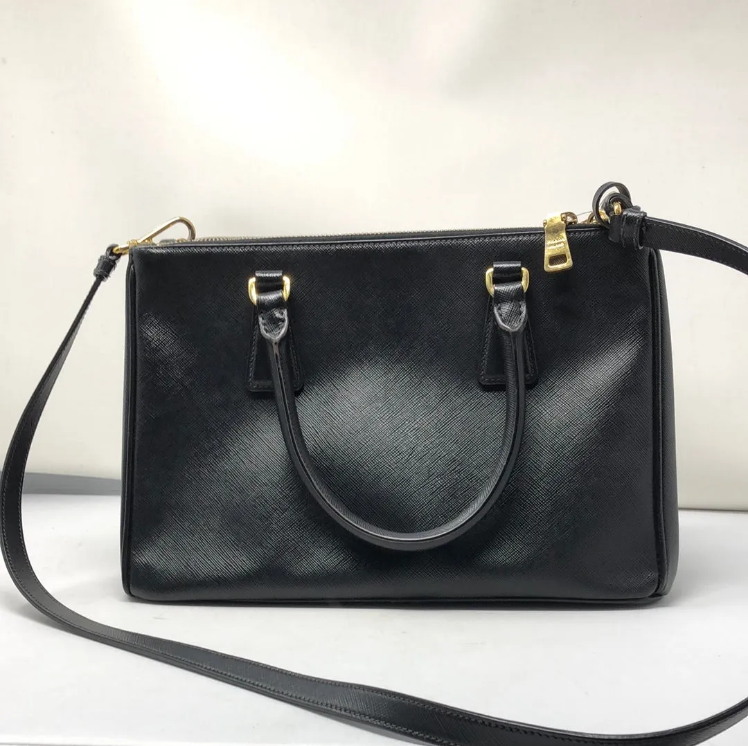 Prada Black Saffiano Small Galleria Double Zip Tote