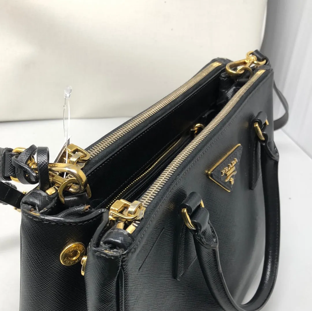 Prada Black Saffiano Small Galleria Double Zip Tote
