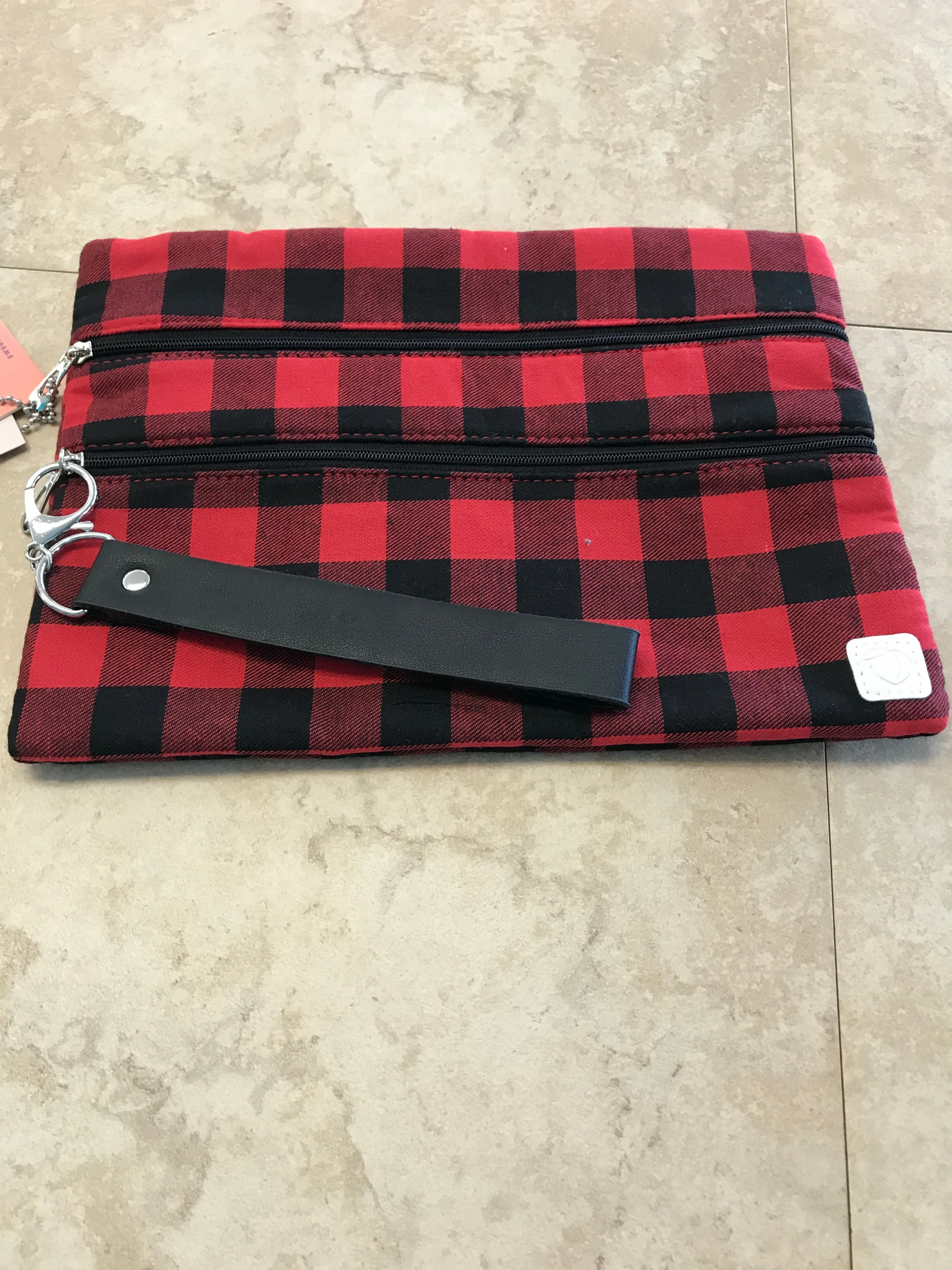 Red and Black Plaid Double Zipper Pouch