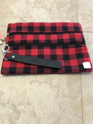 Red and Black Plaid Double Zipper Pouch