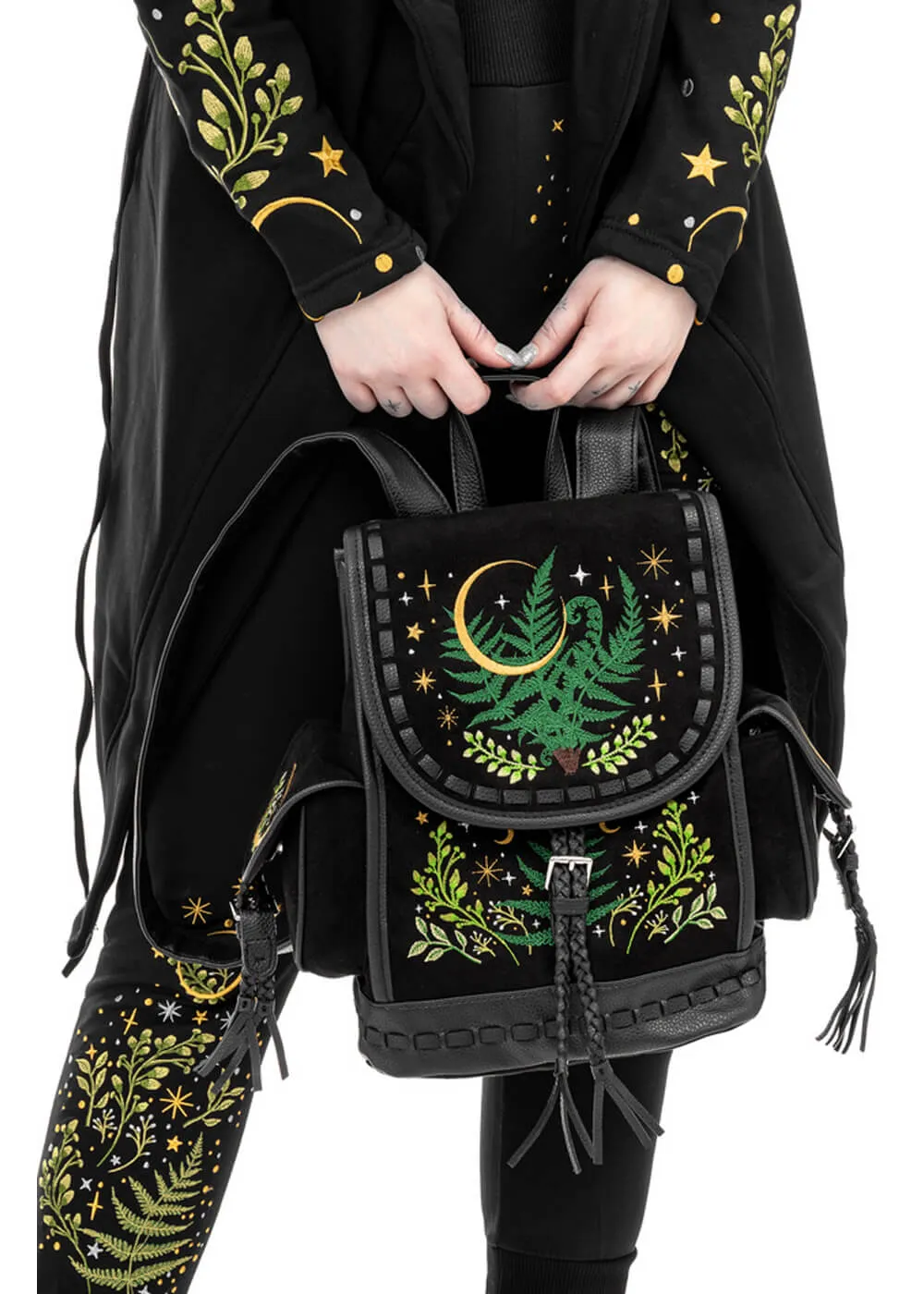 Restyle Herbal Fern Embroidery Backpack Black