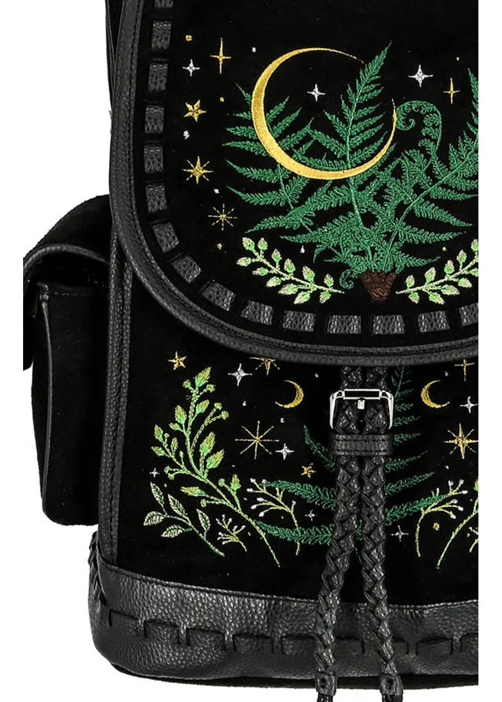 Restyle Herbal Fern Embroidery Backpack Black