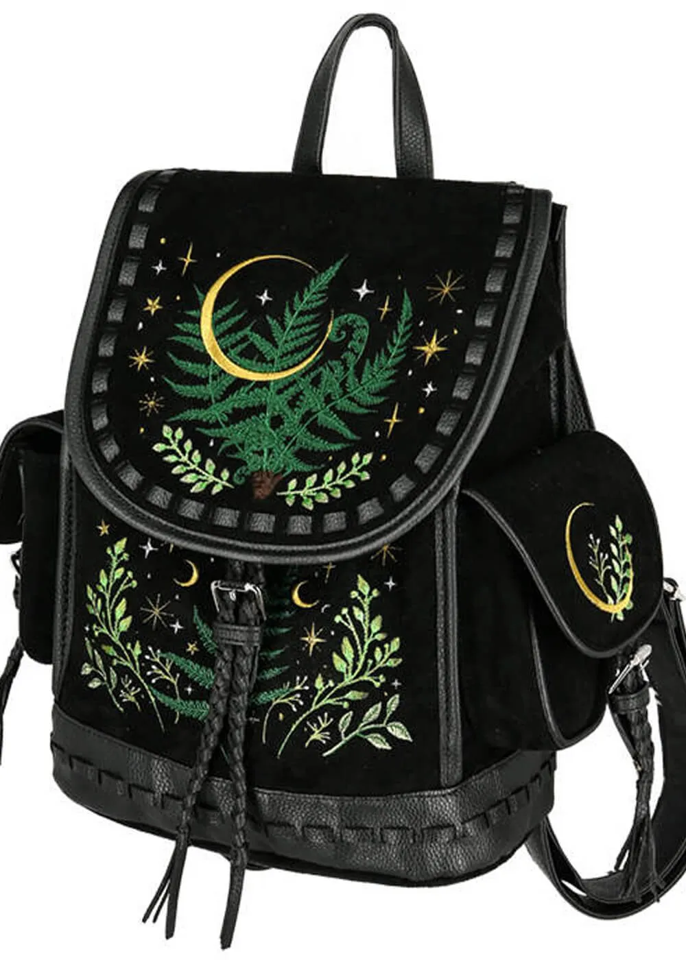 Restyle Herbal Fern Embroidery Backpack Black