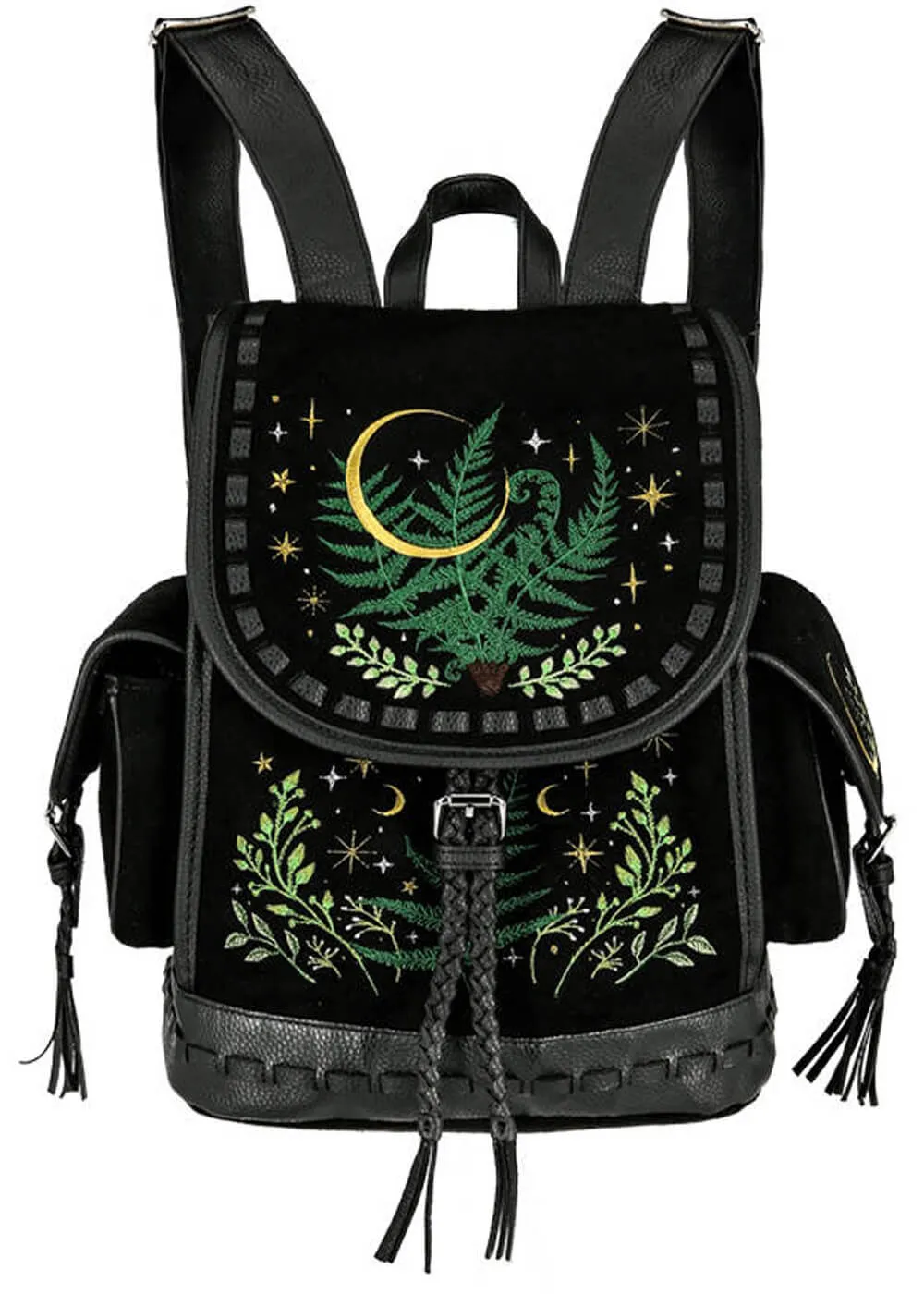Restyle Herbal Fern Embroidery Backpack Black