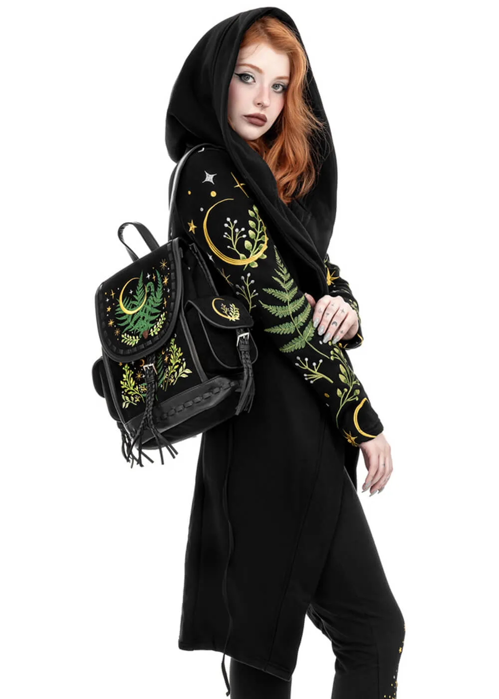 Restyle Herbal Fern Embroidery Backpack Black