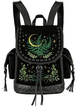 Restyle Herbal Fern Embroidery Backpack Black