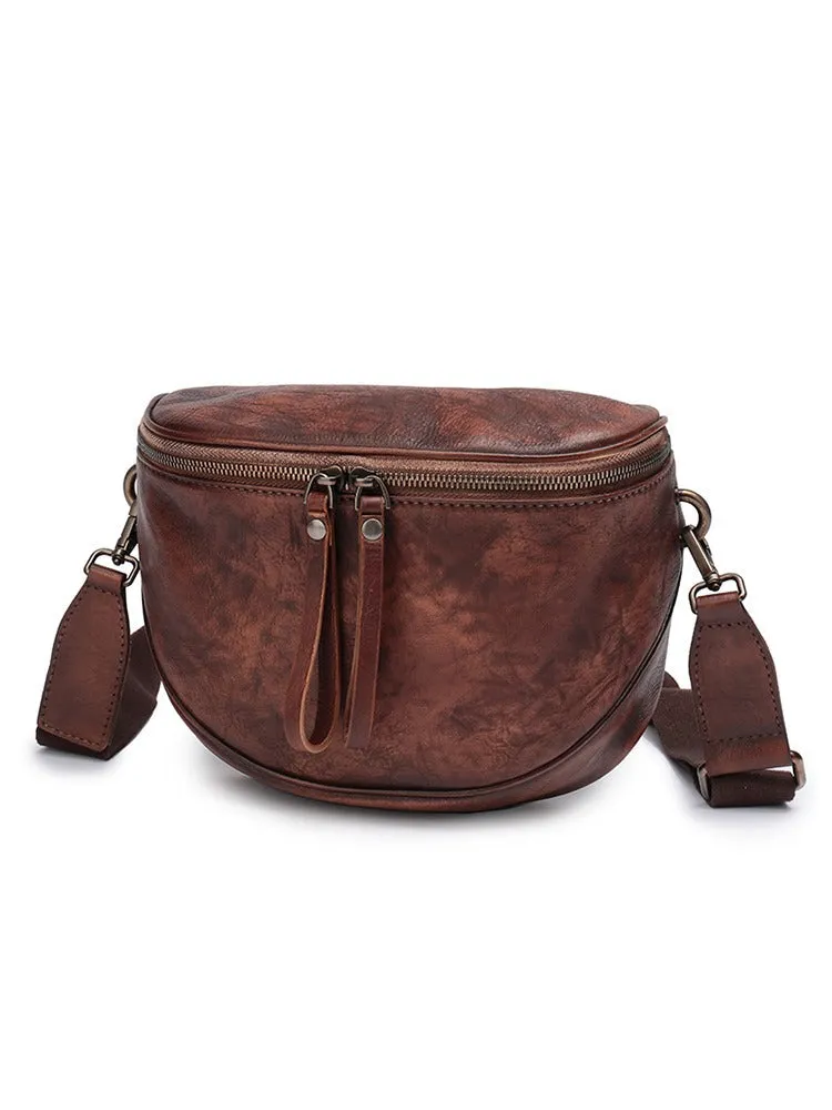 Small Green Leather Womens Saddle Shoulder Bag Small Fanny Pack Handmade Crossbody Purse for Ladies