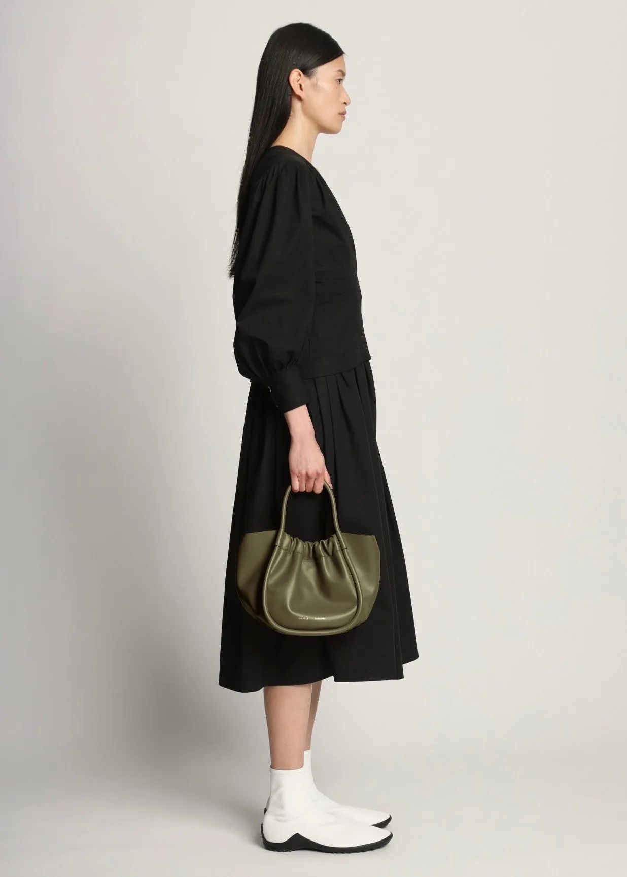 Small Ruched Crossbody Tote (Olive)