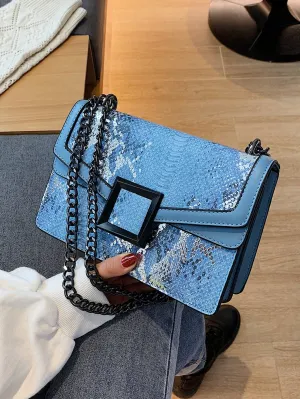 Snakeskin Embossed Square Bag Small Flap Chain Strap