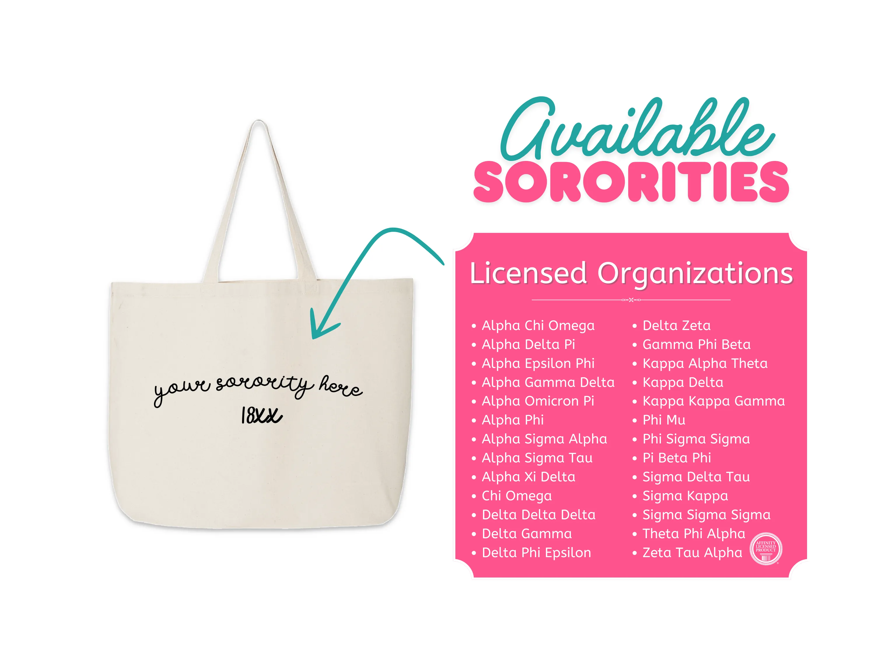 Sorority Name and Founding Date on a Canvas Tote Bag