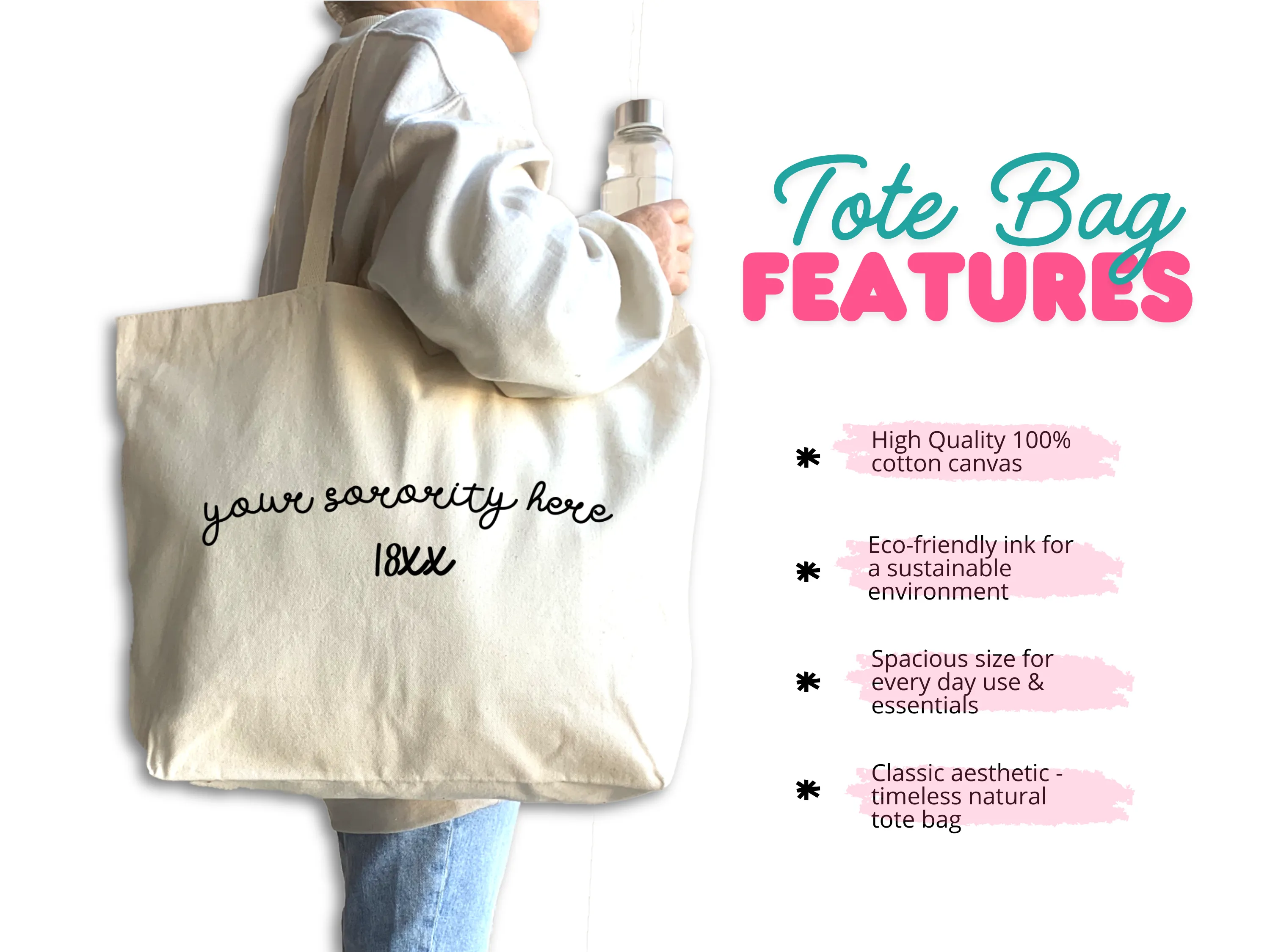 Sorority Name and Founding Date on a Canvas Tote Bag