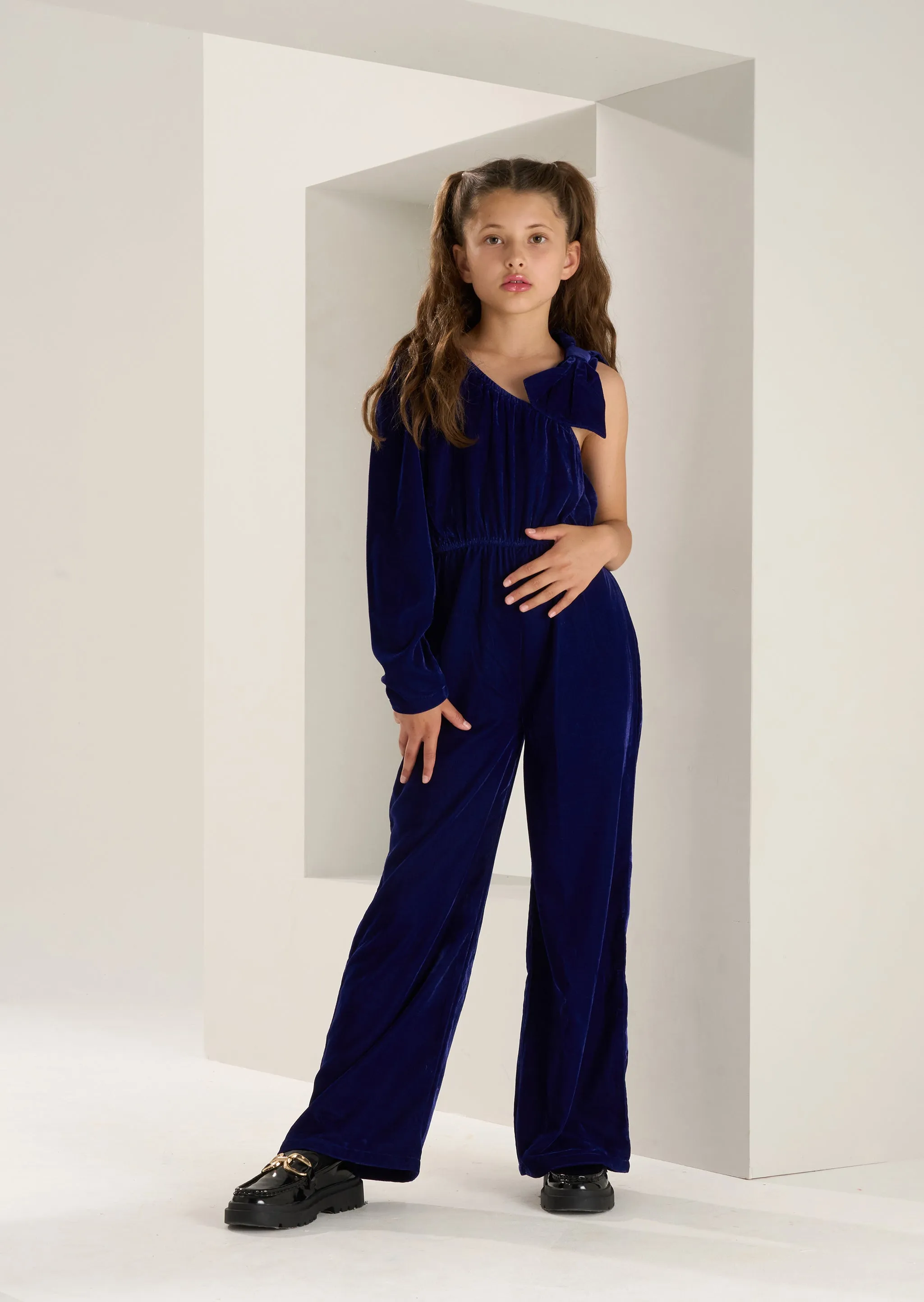 Thea Bow Shoulder Velvet Jumpsuit