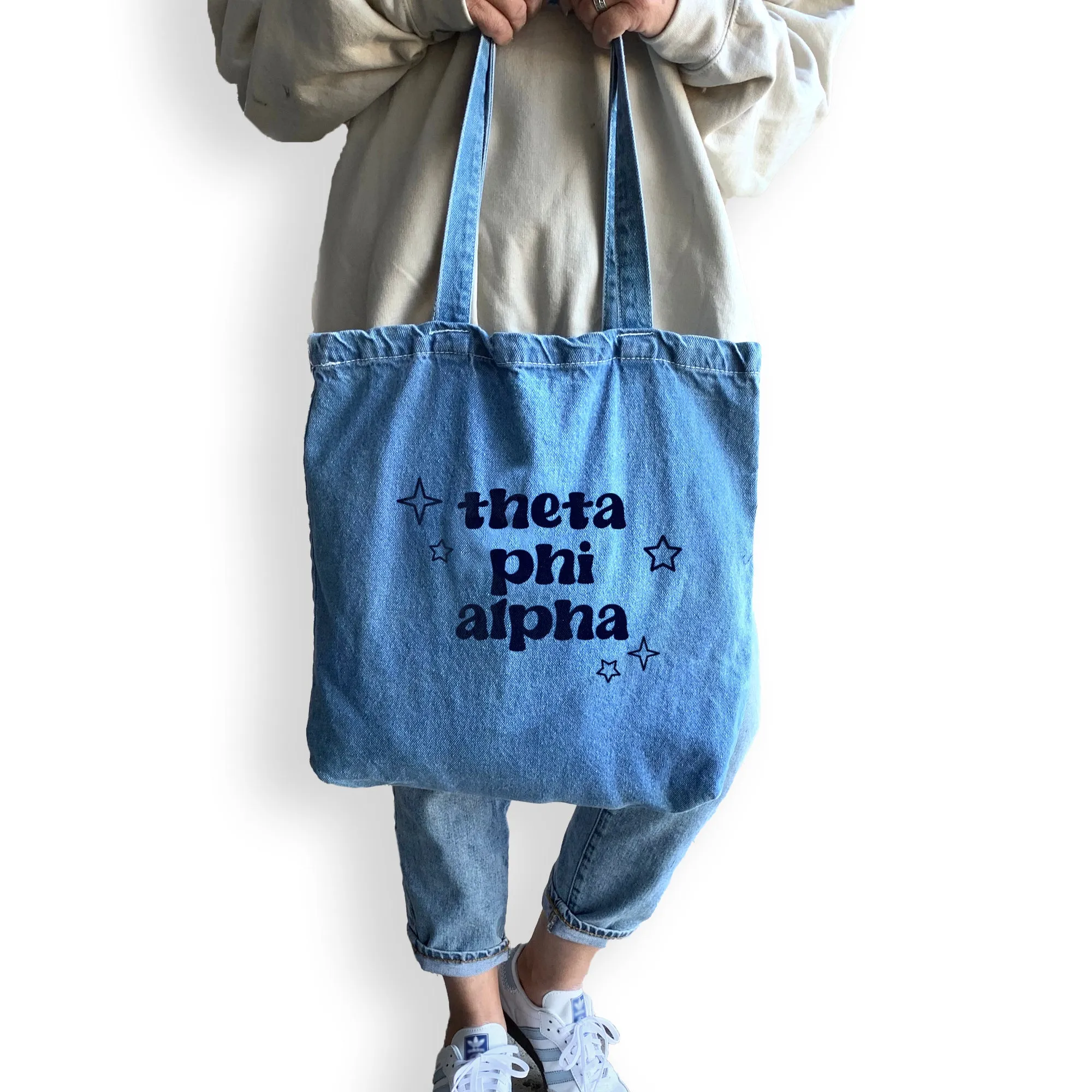 Theta Phi Alpha Denim Tote Bag - Sorority Gift, Big Little Reveal, Bid Day, Greek Life Accessory