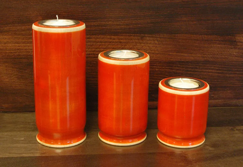 TRINITY ( Red ) Set of 3 Candle Holder  | Wooden candle stand | Handmade wooden candle holders