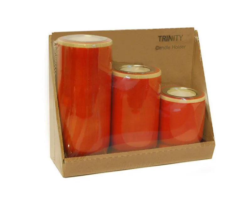 TRINITY ( Red ) Set of 3 Candle Holder  | Wooden candle stand | Handmade wooden candle holders