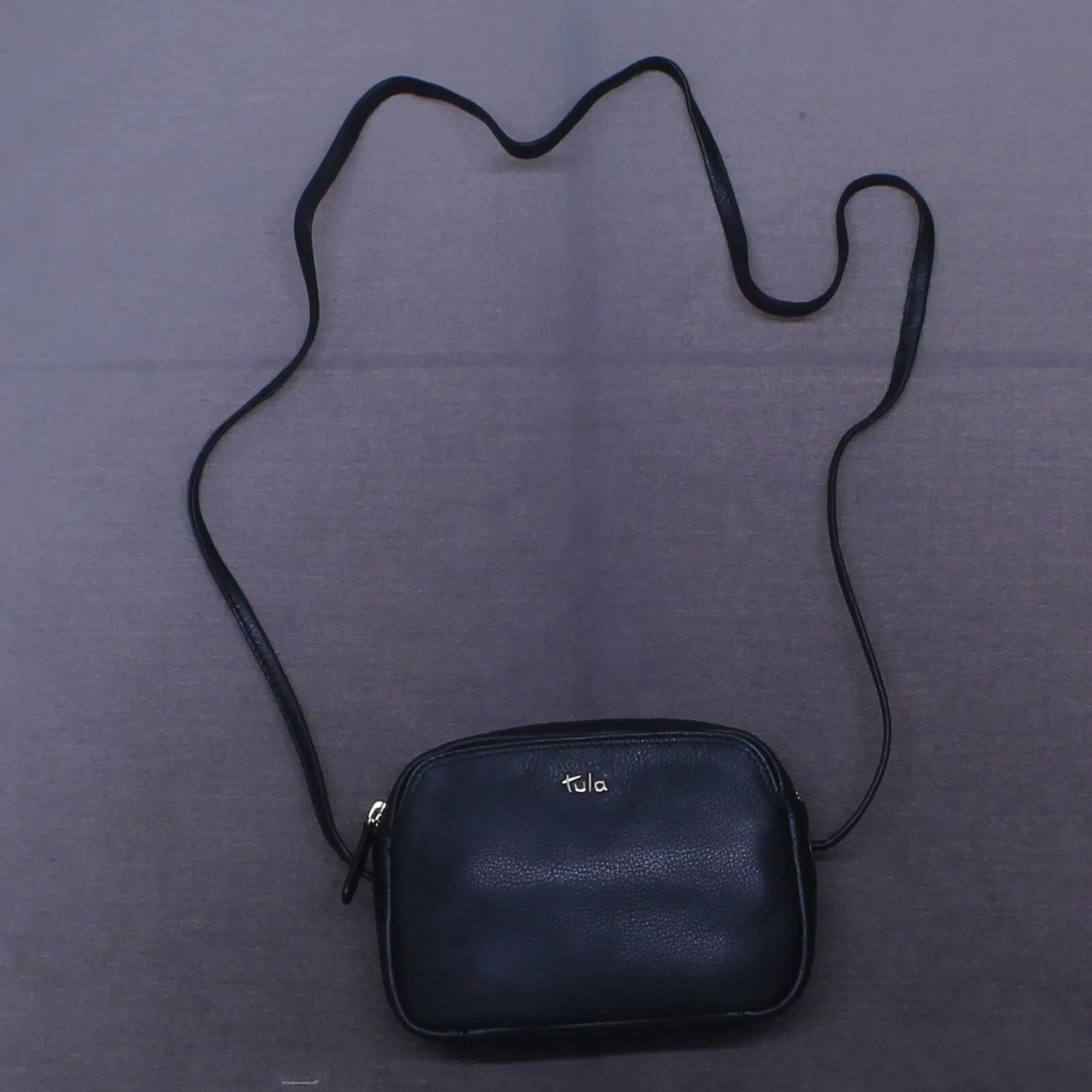 Tula England Small Zip Grainy Leather Crossbody Bag Black