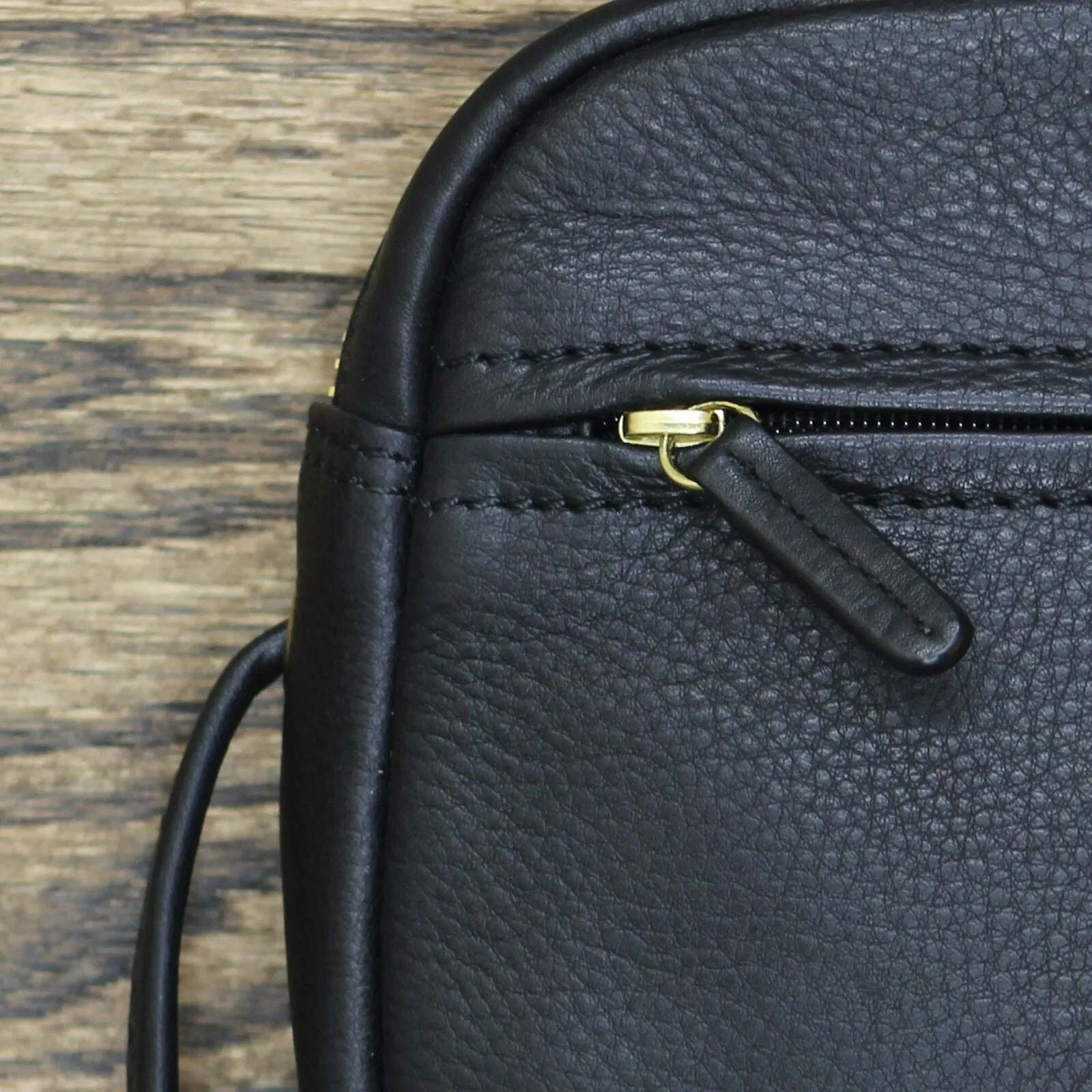 Tula England Small Zip Grainy Leather Crossbody Bag Black