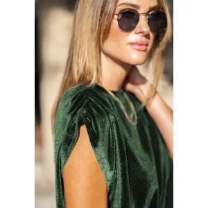 Velvet Ruched Shoulder Tee: Velvet Emerald  Amaryllis Apparel