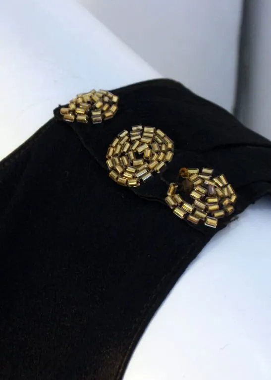 VINTAGE Circa 1920s Black Beaded & Velvet Dress