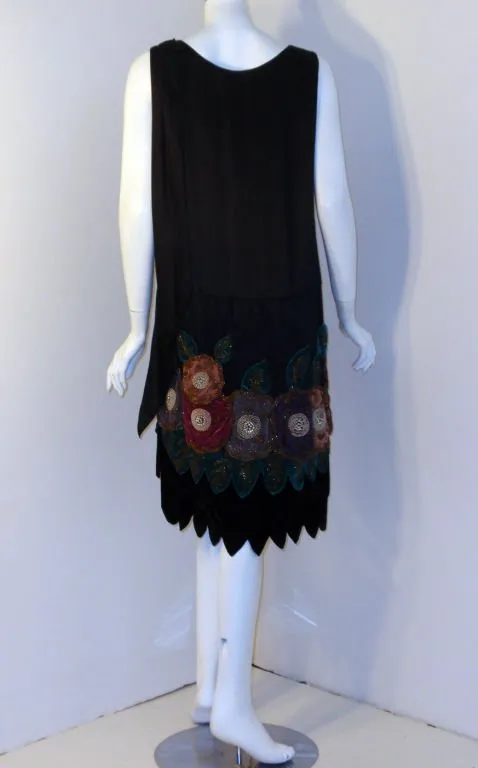 VINTAGE Circa 1920s Black Beaded & Velvet Dress