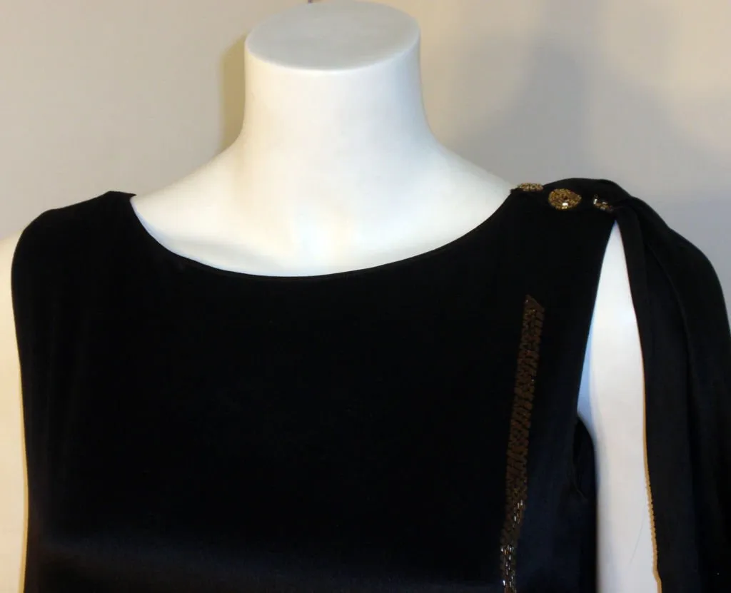 VINTAGE Circa 1920s Black Beaded & Velvet Dress