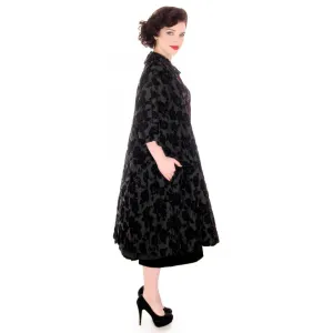 Vintage Fernande Desgranges France Burn-Out Velvet Evening Coat 1950s S-M