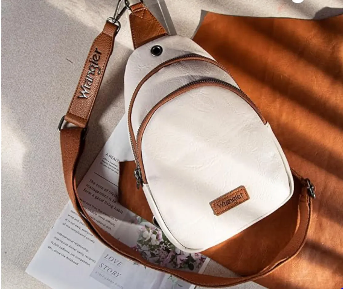 WG87-227 Wrangler Sling Bag/Crossbody/Chest Bag Dual Zippered Compartment - Beige-Brown